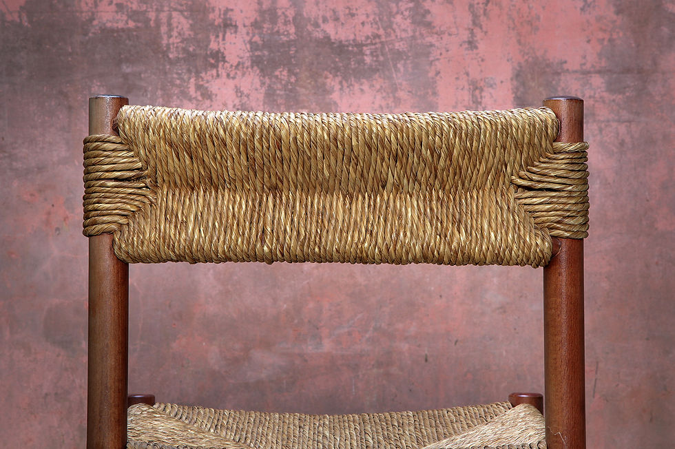 Thumbnail: Vintage Wooden Chair With Wicker Seat In The Style Of Charlotte Perriand, Mid-Century Modern Wood Rattan, NardoDaVintage