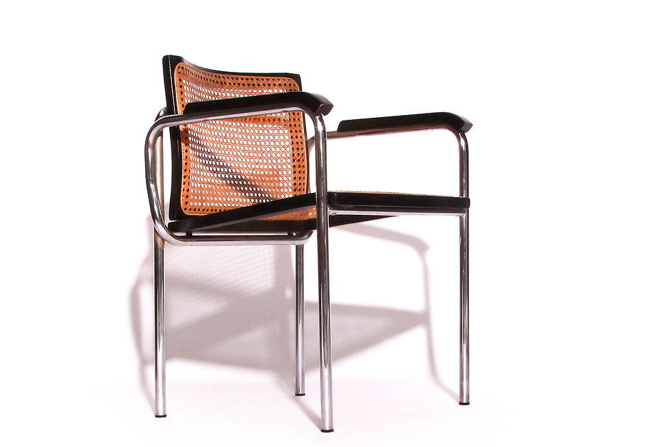 Thumbnail: Five Vintage Cane Webbing Chrome Tube Dining Armchairs, Made In Italy, 70s