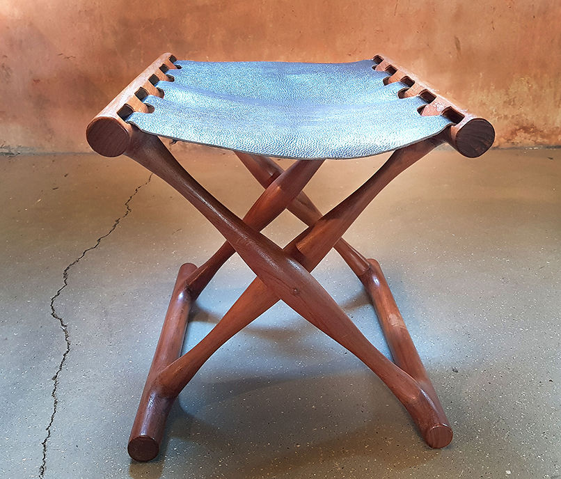 Thumbnail: Guldhoj Wooden Leather Folding Stool by Poul Hundevad, NardoDaVintage, Vintage Furniture, Mid Century Furniture