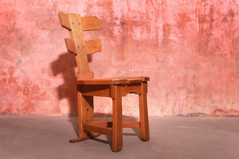 Thumbnail: Set Of Four Vintage Brutalist Oak Dining Chairs, 60s