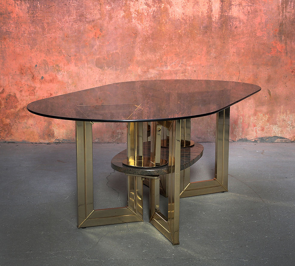 Thumbnail: Hollywood Regency Coffee table with smoked glass and marble piece