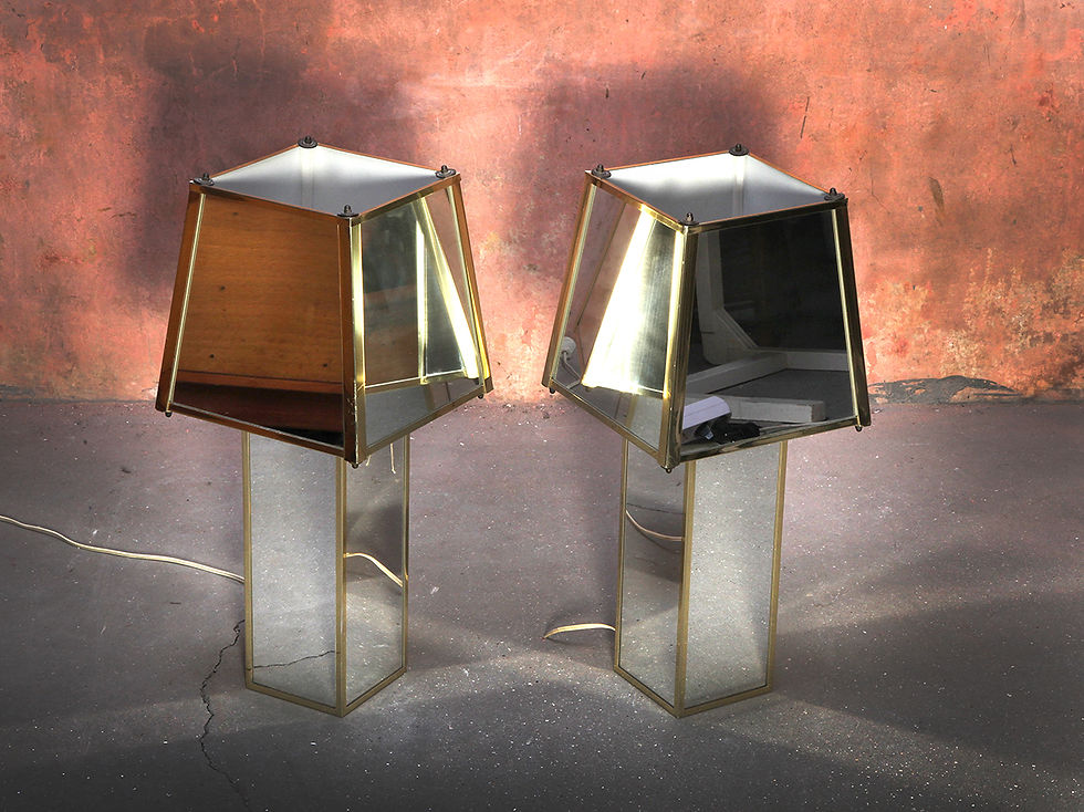 Thumbnail: Hollywood Regency Vintage Mirror Table Lamps, Lamp with mirror, Vintage Brass Mirror Lamp, NardoDaVintage