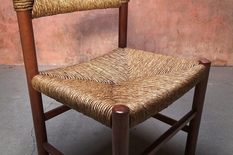 Thumbnail: Vintage Wooden Chair With Wicker Seat In The Style Of Charlotte Perriand, Mid-Century Modern Wood Rattan, NardoDaVintage