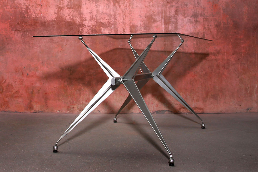 Thumbnail: Tecno Style Dining Table. Aluminium Frame Faceted Glass, Space Age Dining table, Nardo, NardoDaVintage, Vintage Furniture