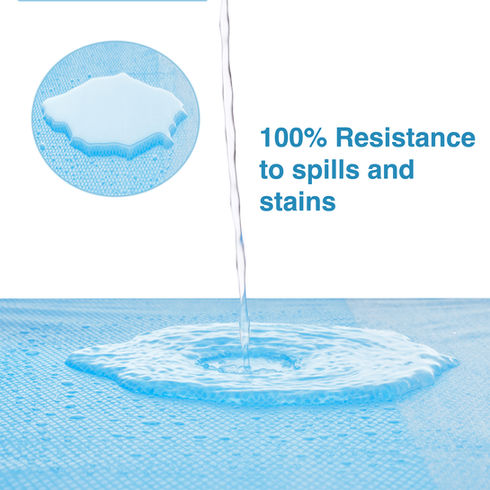 Fotografia de detalle de agua sobre material sanitario con información sobre su resistencia