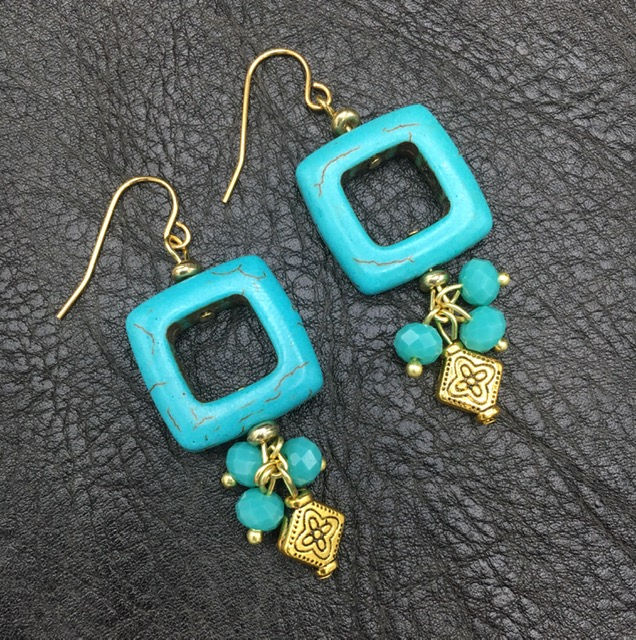 Gold with Turquoise Dangle Earrings