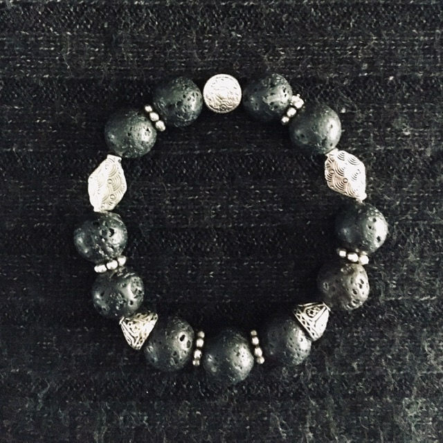 Black Pumice & Silver Bracelet