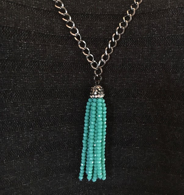 Turquoise Glass Tassel Necklace