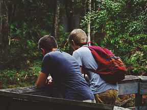 Hiking through forest