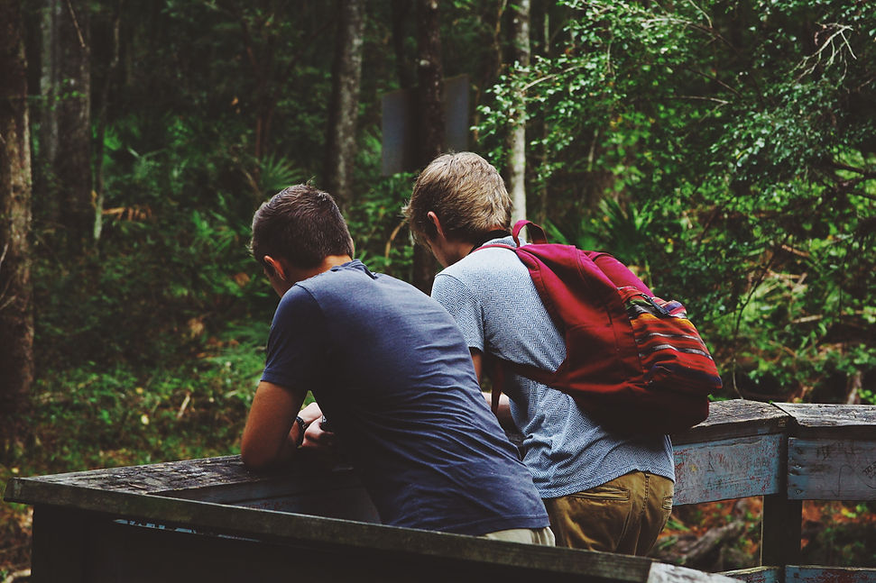 Hiking through forest
