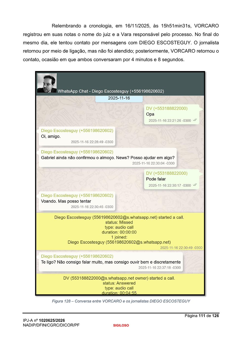 Página 106 dos Documentos liberados pelo STF sobre o Caso Master | Foto: Reprodução