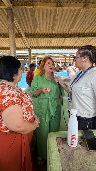Profª. Sueli Maria, Coordenadora do Núcleo Regional do SINTEPE; Ivete Caetano, Presidenta do SINTEPE; Zalxijoane Lins, Rádio Itapuama FM - Foto: Raul Silva/O estopim