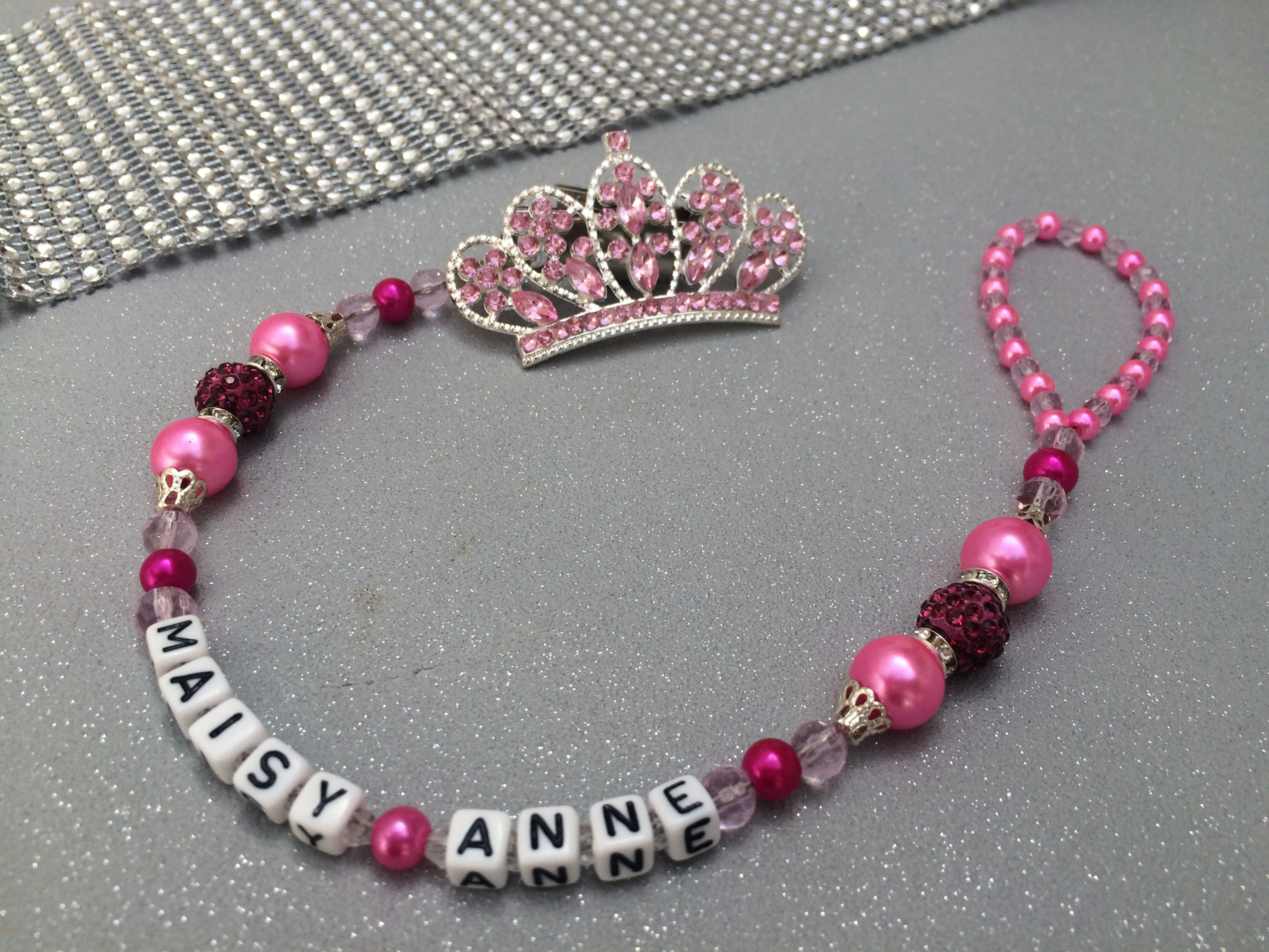 Bling Rhinestone Crown Personalised Dummy Clip