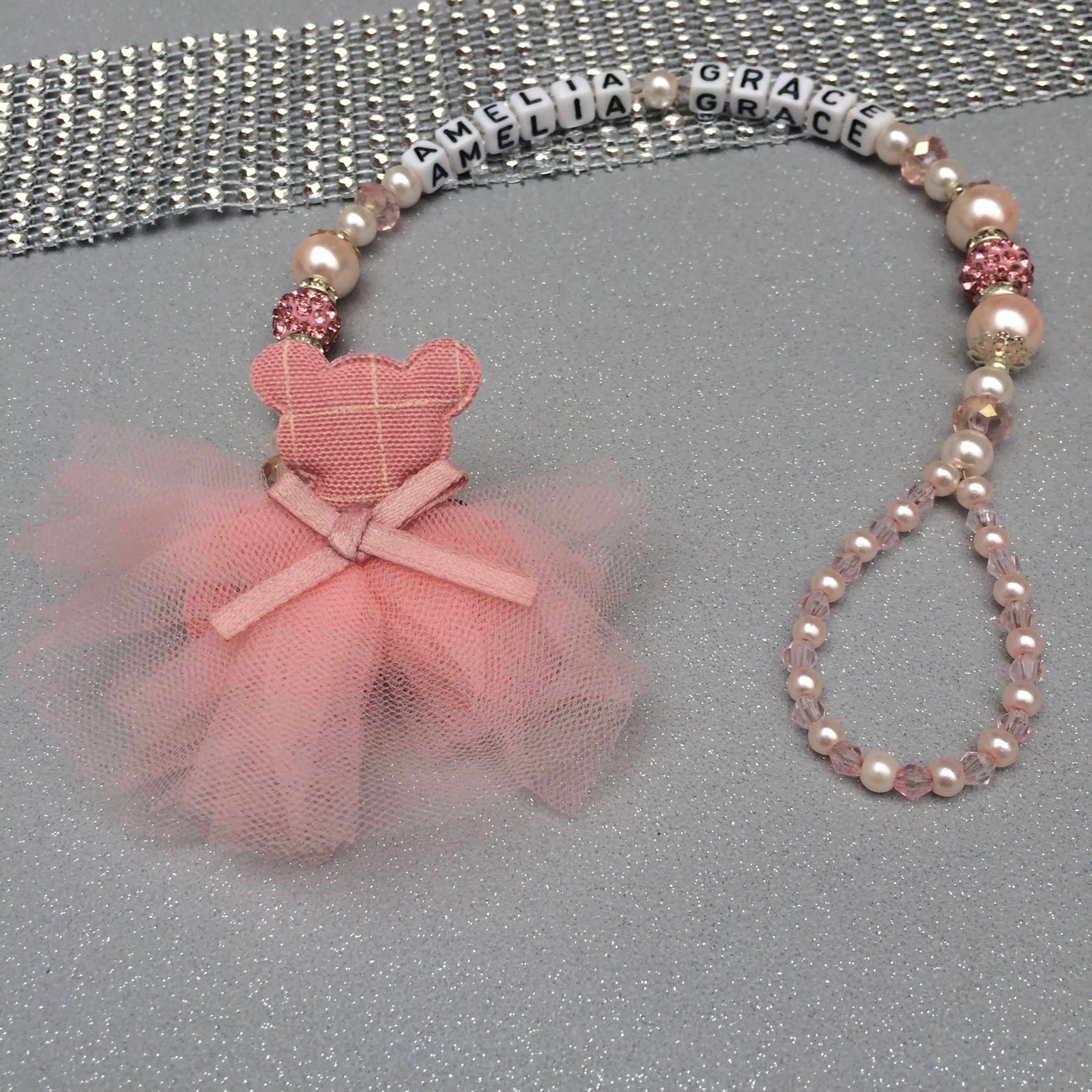 Teddy Bear Tutu Personalised Dummy Clip