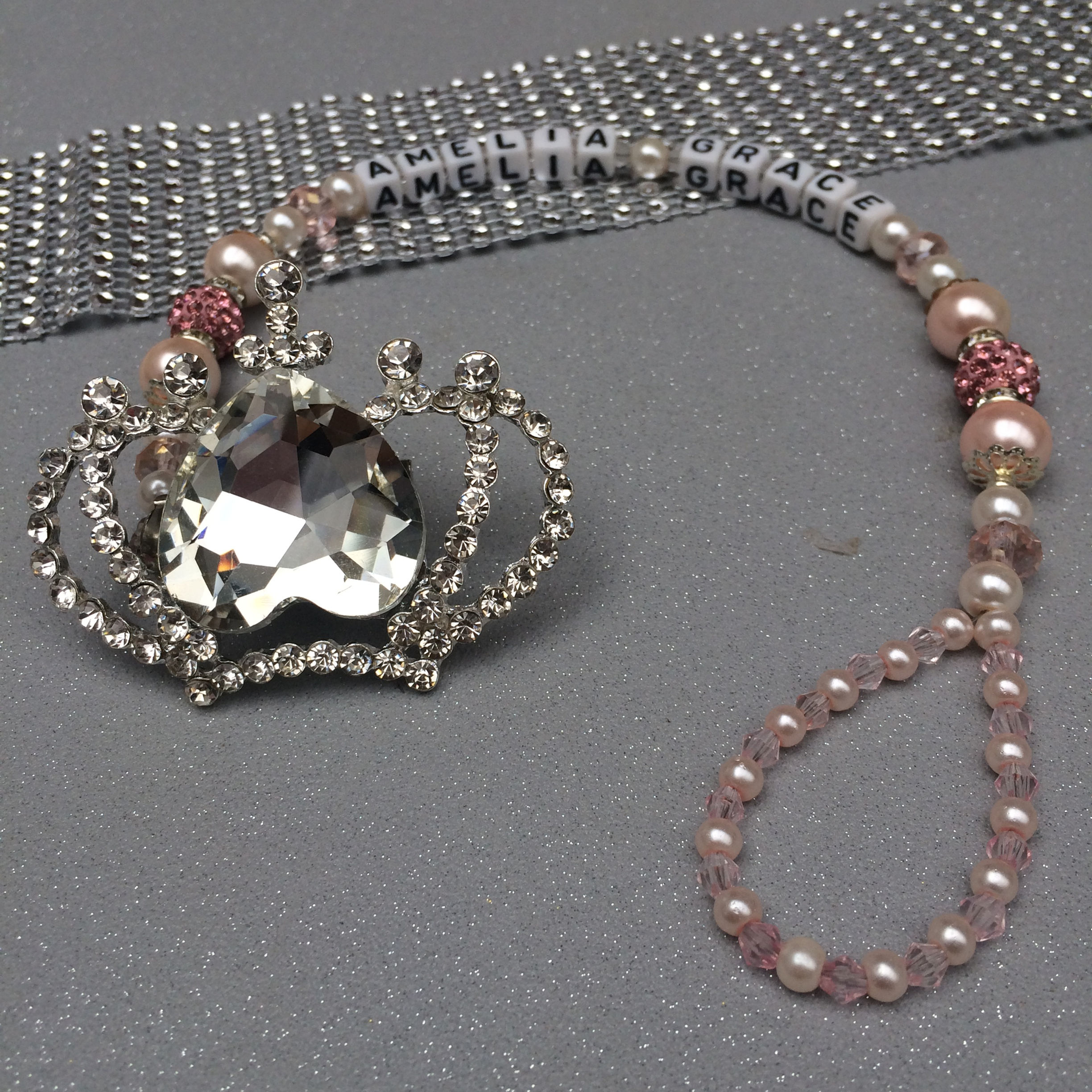 Bling Rhinestone Gem Crown Personalised Dummy Clip