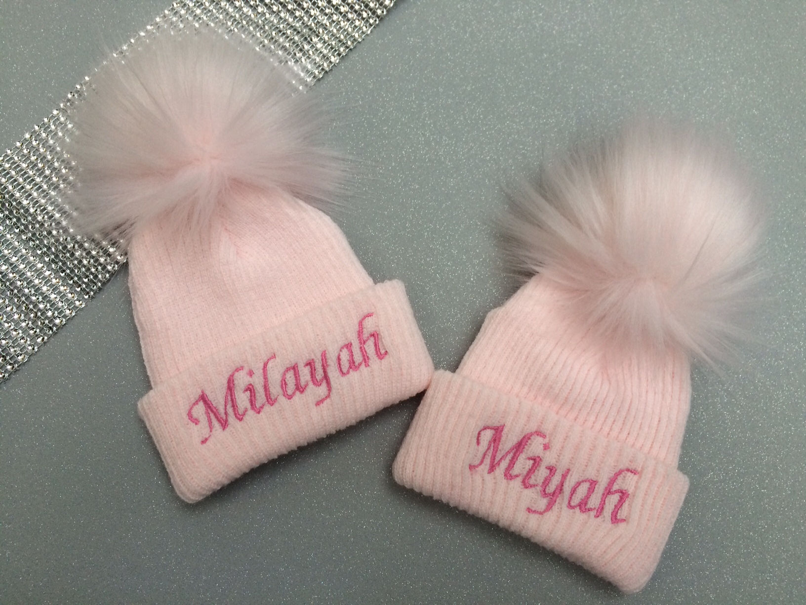 Baby Girl's Personalised Fluffy Pom Pom Hat