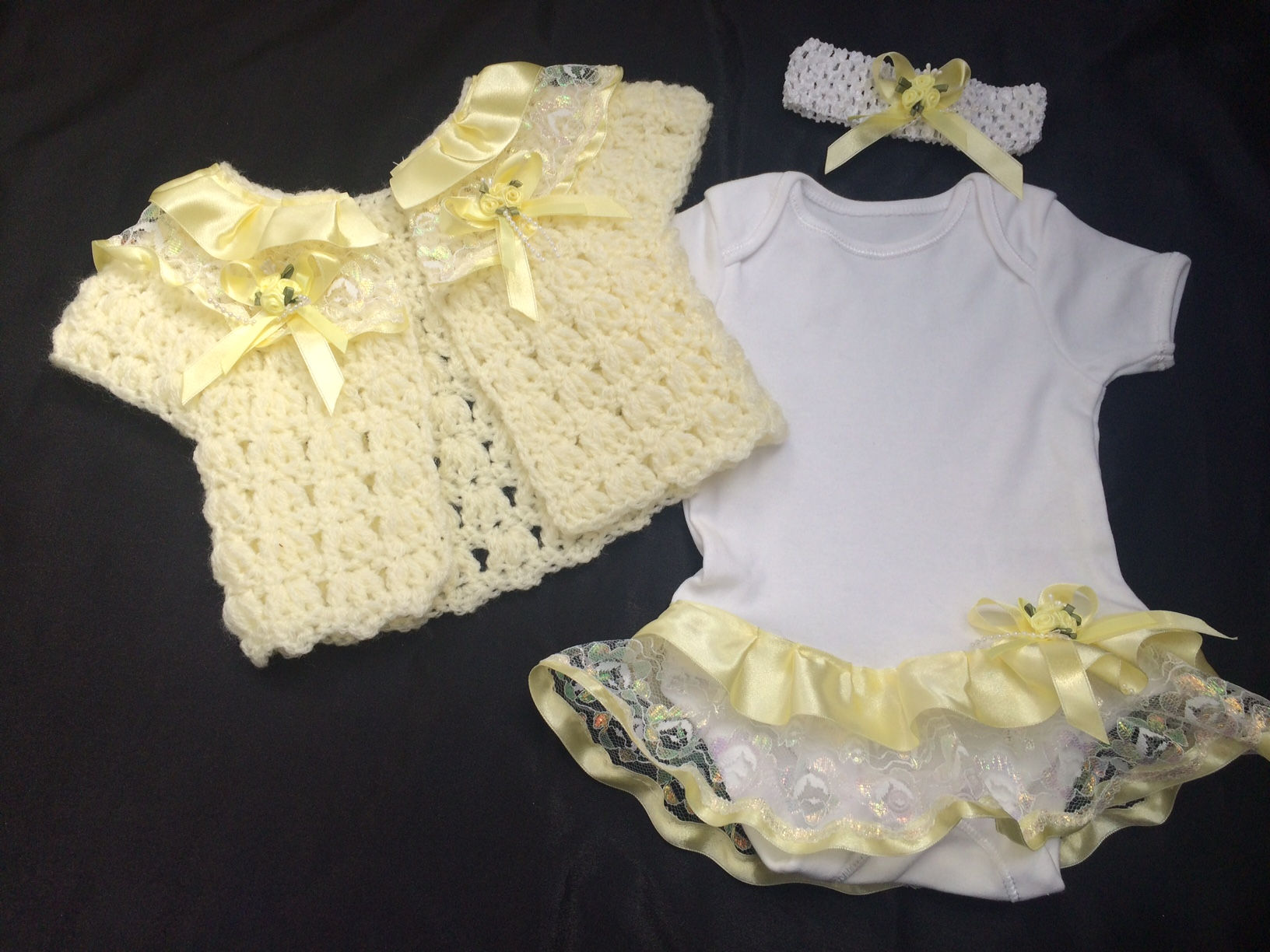 Baby Girl's Lemon Yellow Frilly Vest and Cardigan