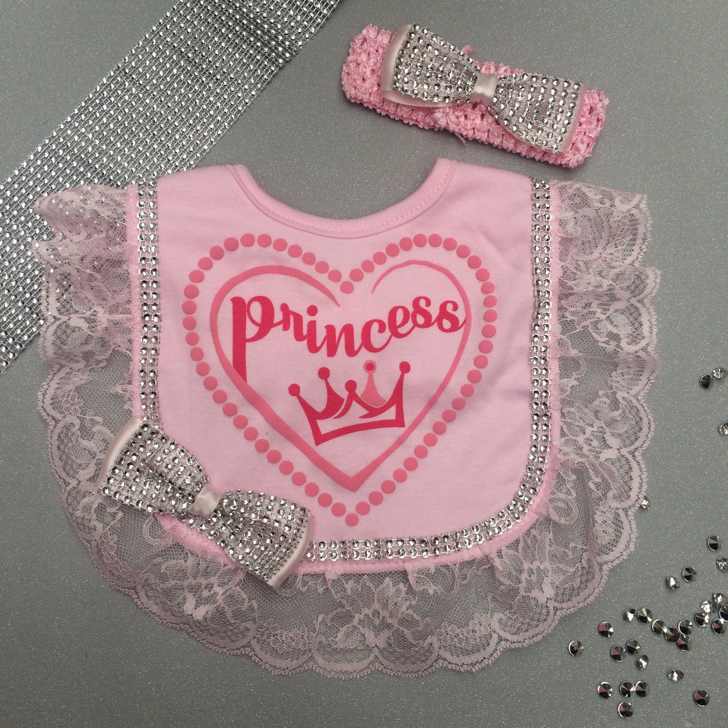 Pink Princess Frilly Bib and Headband Set