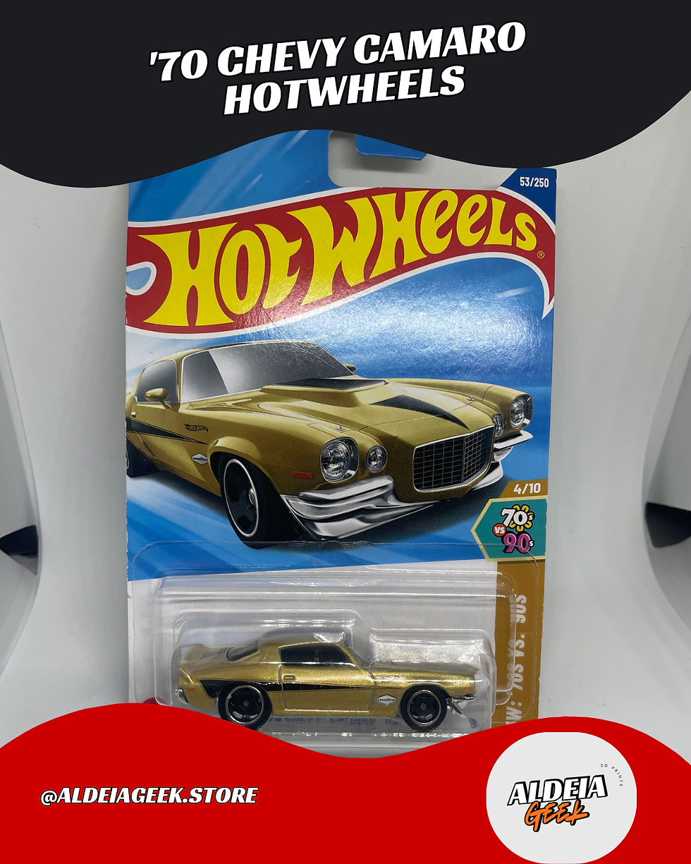 Miniatura '70 Chevy Camaro Hot Wheels dourado, lacrado, @ALDEIAGEEK_STORE.