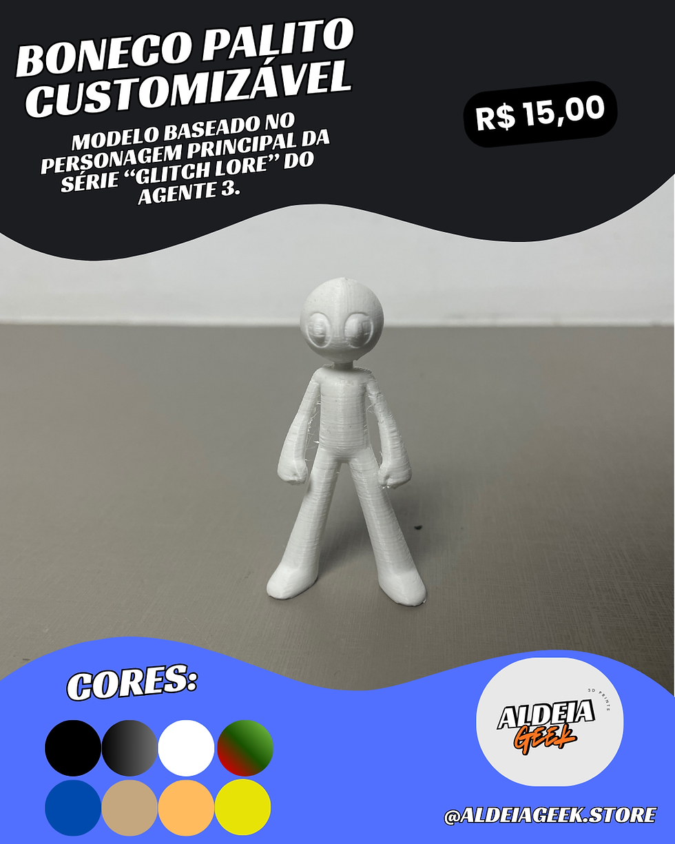 Boneco Palito Customizável Glitch Core, R$ 15,00, várias cores disponíveis.