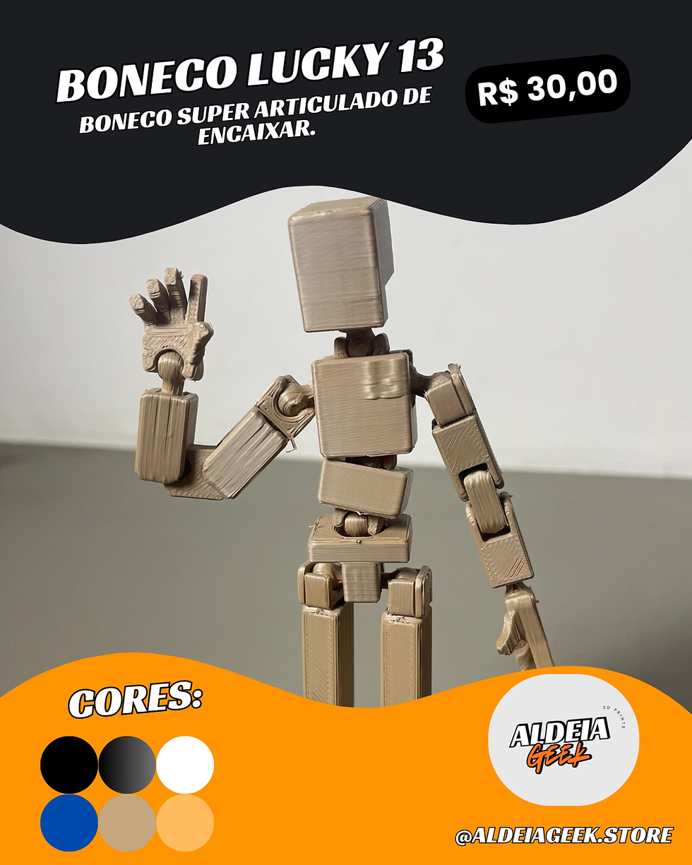 Lucky 13, boneco super articulado de encaixar, várias cores, R$ 30,00.