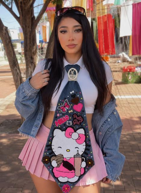XXL Denim Handcrafted Hello Kitty Necktie(Inspired by Jenny P)