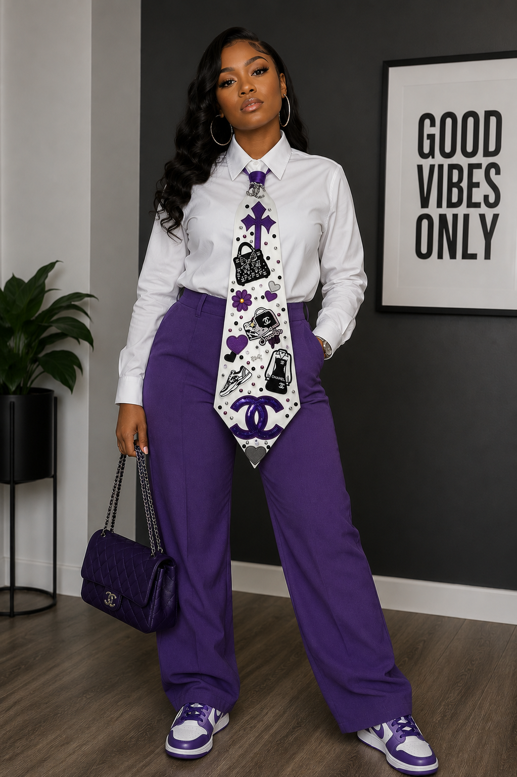 XXL Denim Handcrafted Purple CC Necktie