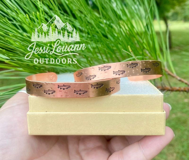 "Trout" Hand Stamped Copper Cuff 3/8