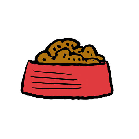 A red dog bowl full of food