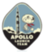 Apollo Launch Team badge with Snoopy and a shuttle