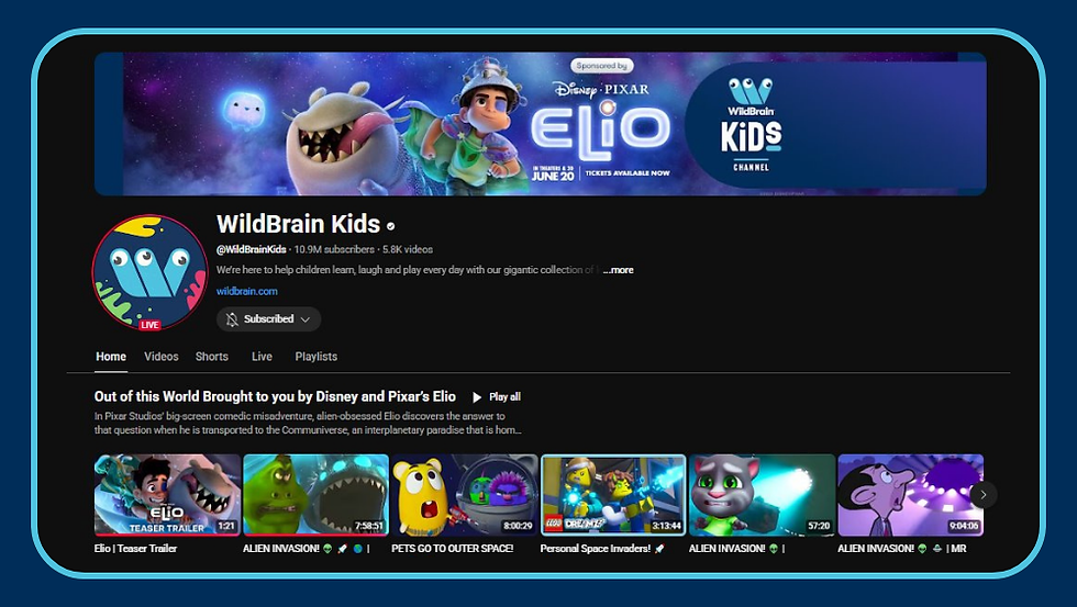 WildBrain Kids and Strawberry Shortcake YouTubes pages and Teletubbies channel on device screens with text "WildBrain Network"