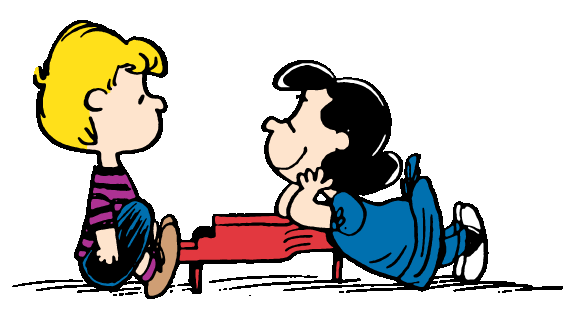 drawing of a boy at a piano and a girl looking at him