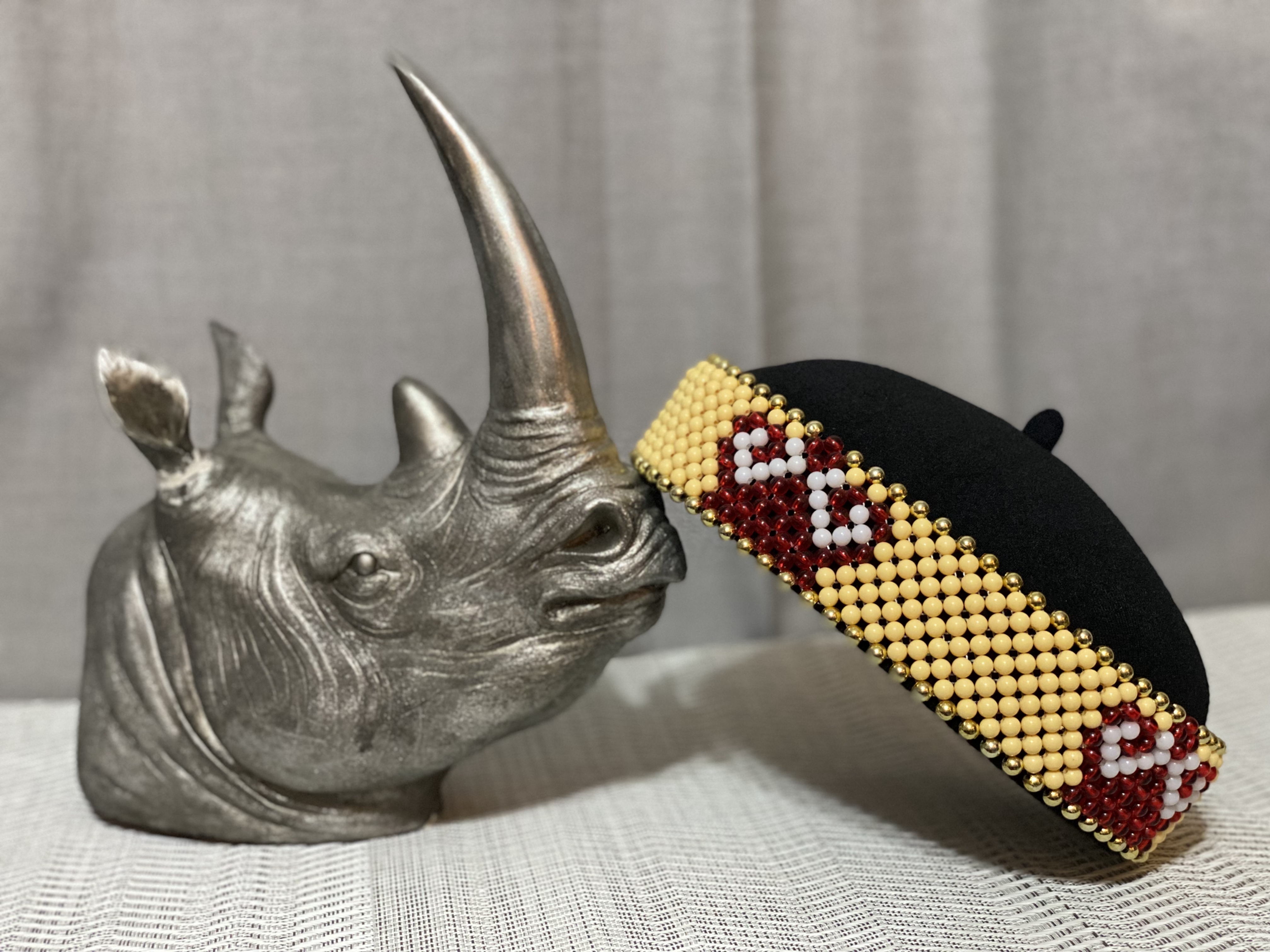 Black Beaded Cap with Crown Accent