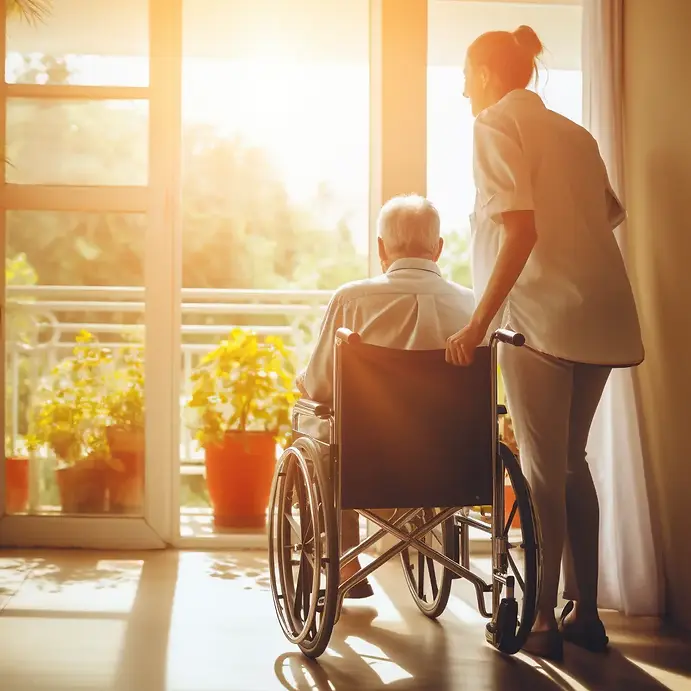 ignatius_bitvalley_Nurse_helping_old_man_in_nursing_home_sunny__2d3f0e4f-816b-41c5-9ad0-44
