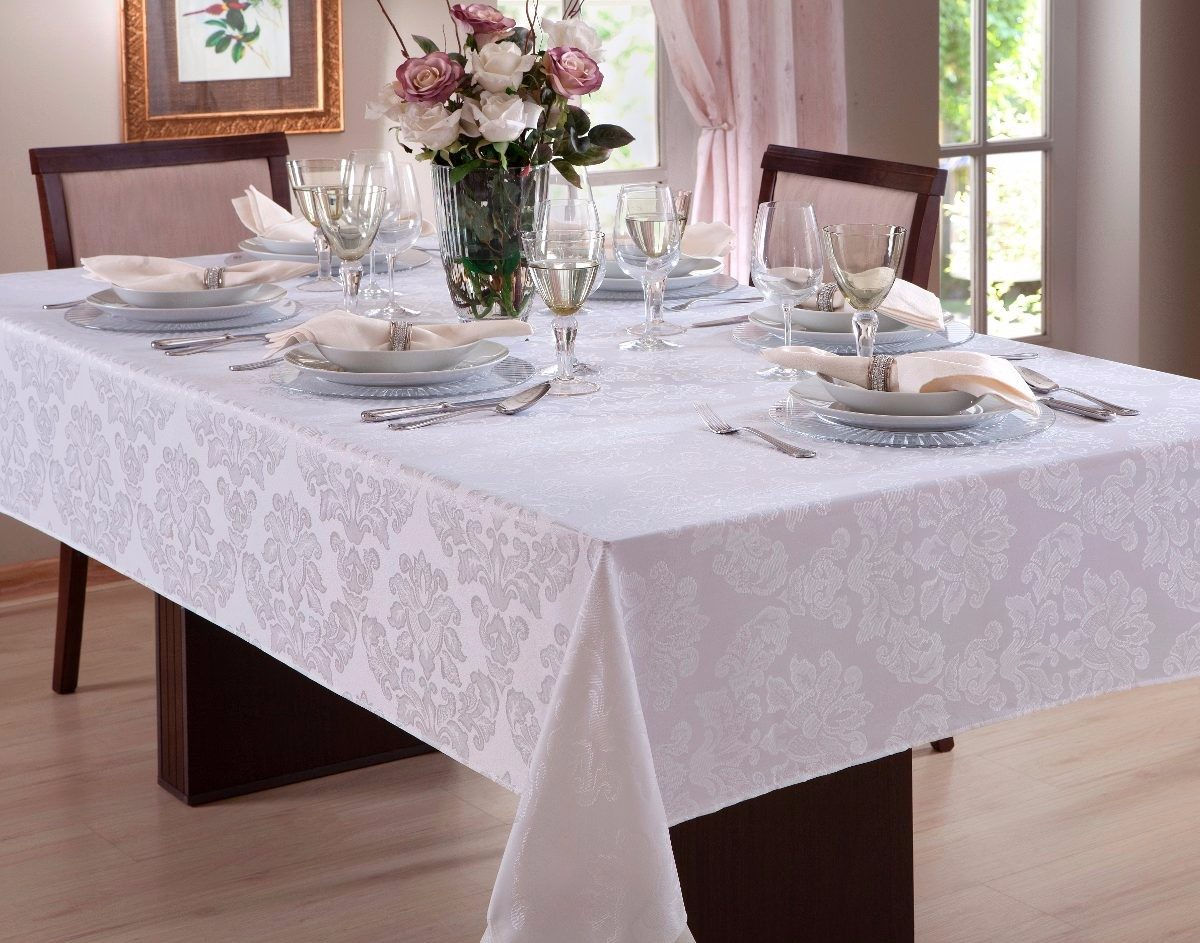 Toalha de Mesa Cetim de Jacquard Branca - Metragem: 1,50 x 3,50