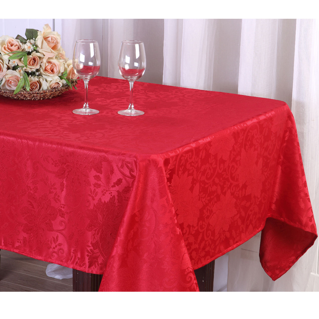 Toalha de Mesa Cetim de Jacquard Vermelha - Metragem: 1,50 x 4,00