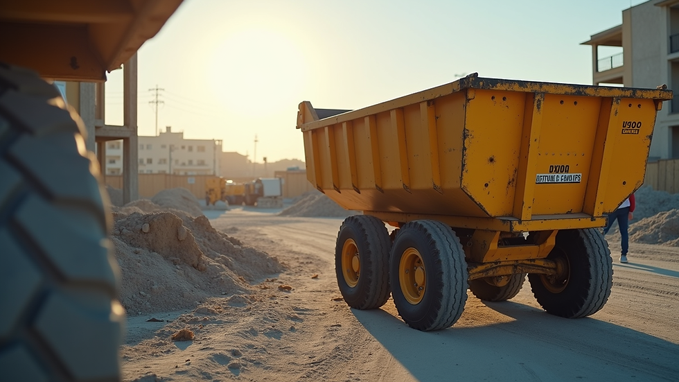 Eye-level view of a roll-off bin on a construction site