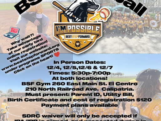 In persons Baseball Sign up dates listed! 12/4, 12/5, 12/6, 12/7. Times 5:30-7pm at both locations. 