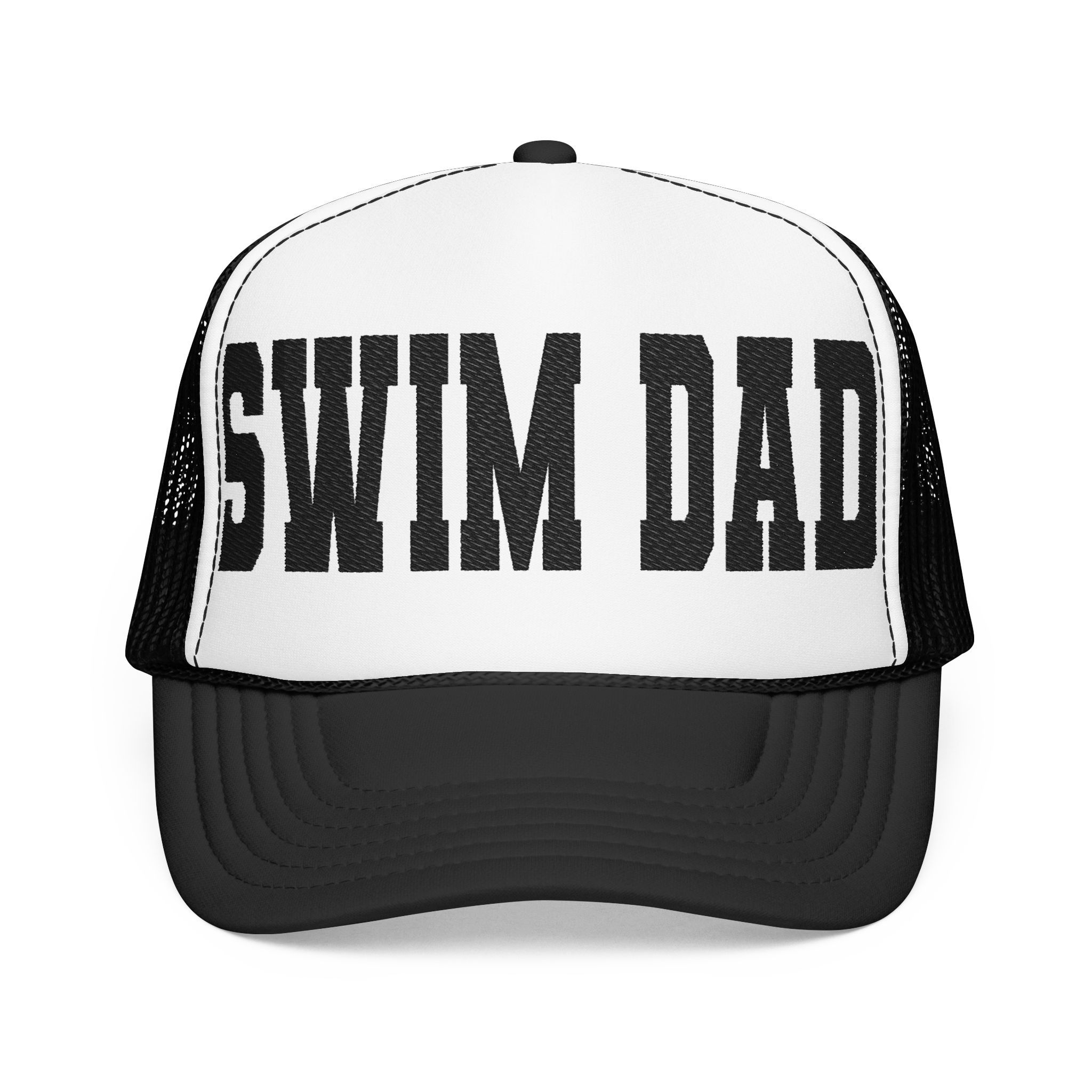 Swim Dad Trucker Hat — Vintage Athletic Foam Mesh Cap for Swim Team Parents