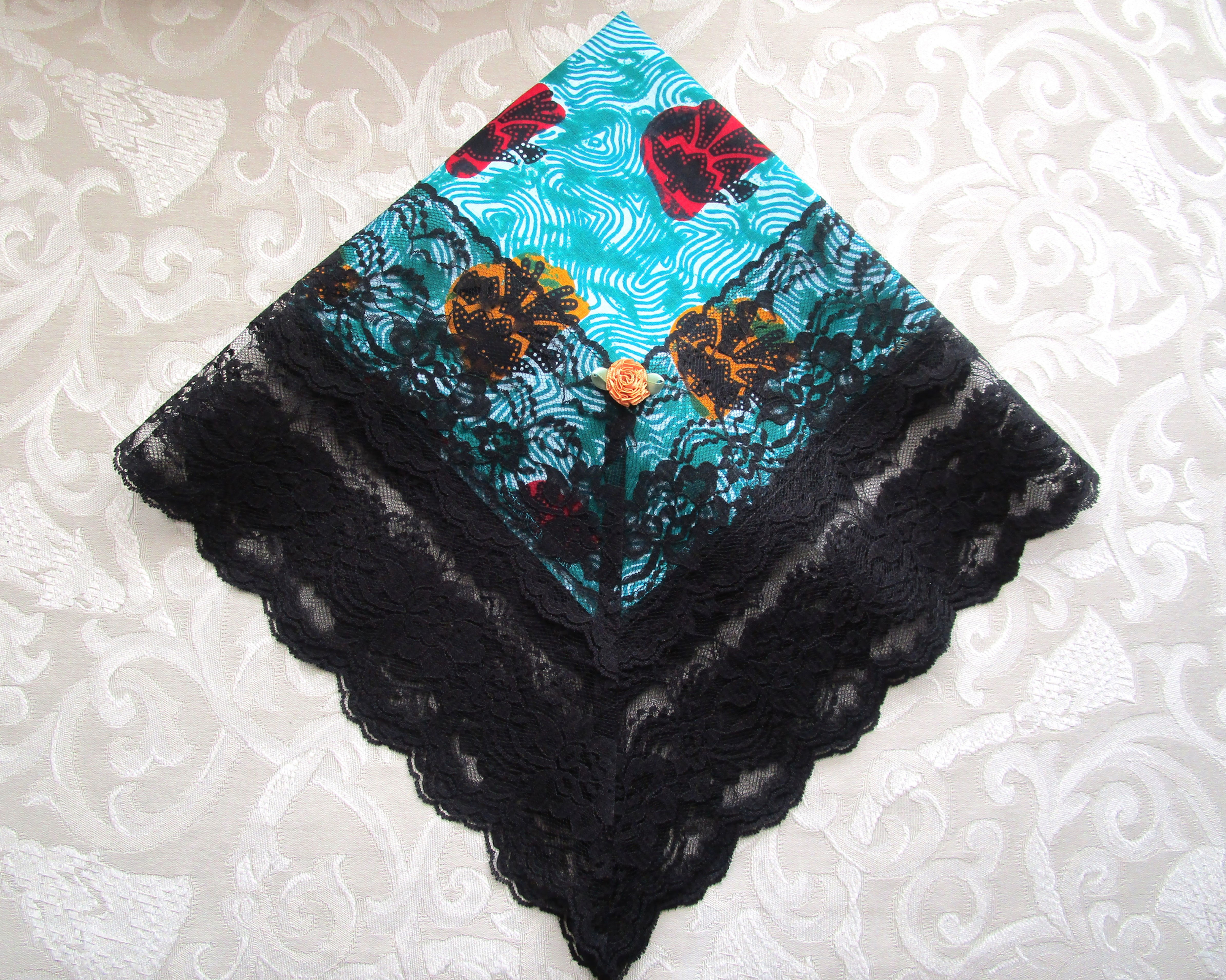 Teal, Red, Orange and Black African Cotton Church Lap Scarves
