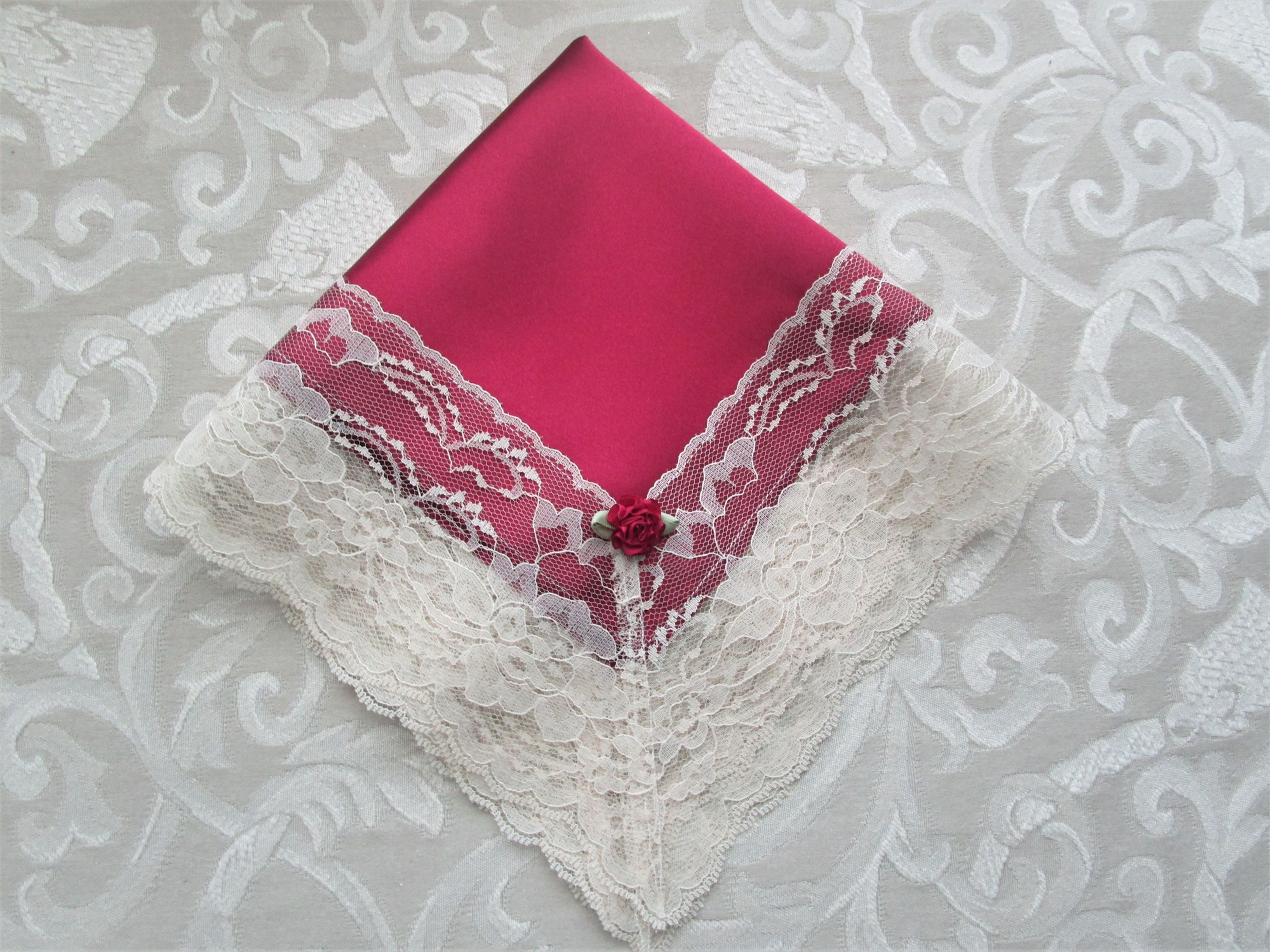 Burgundy Wine Satin Church Hankies
