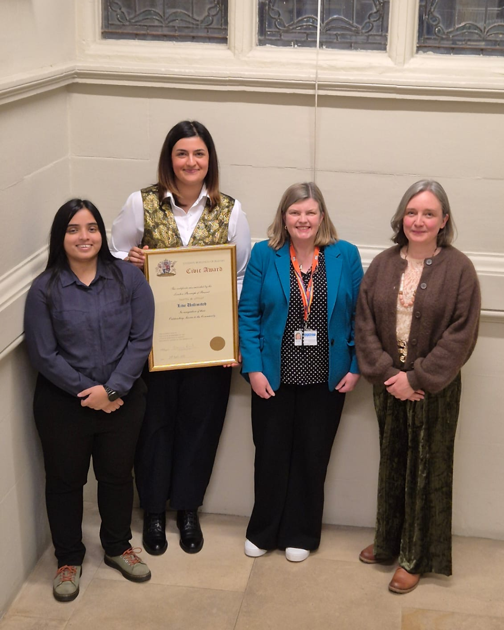 Aaliyah Fozol (Trustee), Jenni Mohammadi (Chair of Trustees), Cath Shaw (Trustee and CEO of Barnet Council), Julia Elmore (Live Unlimited Project Officer).