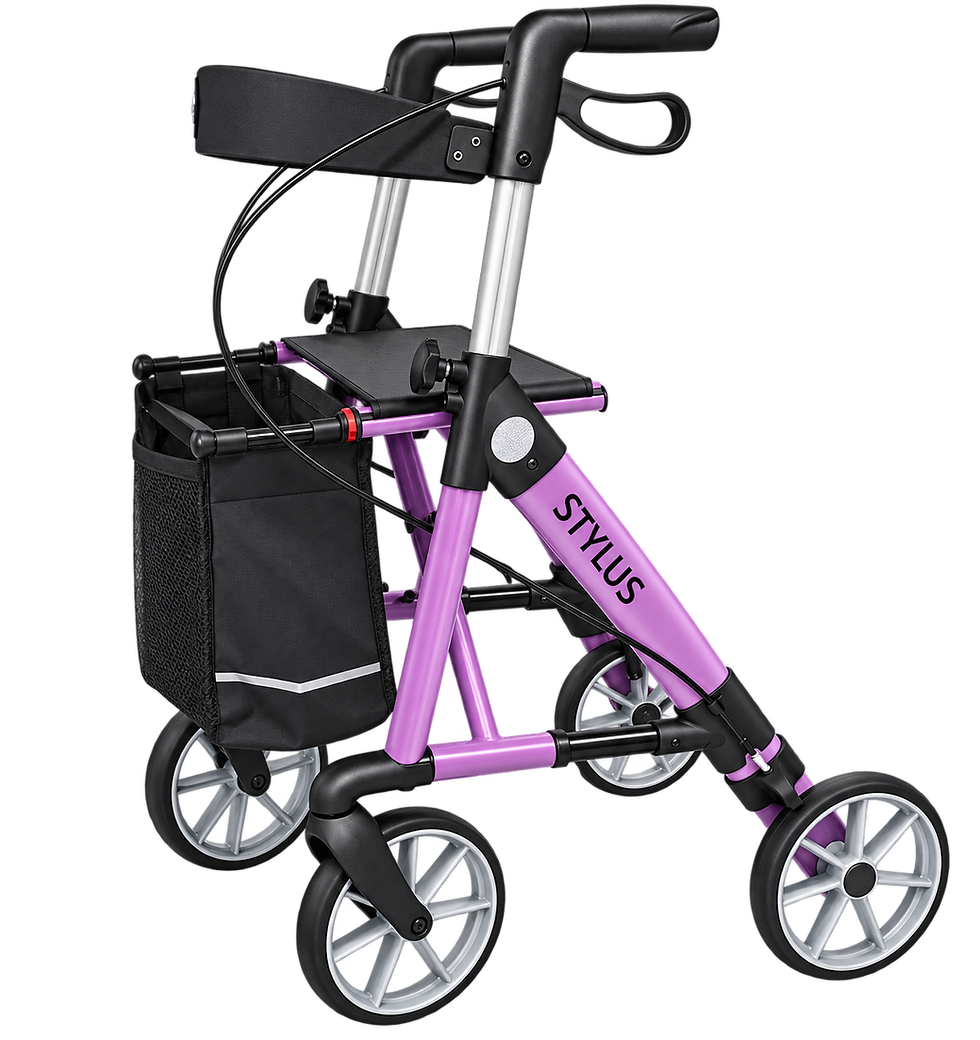 STYLUS Base Line Leichtgewichtrollator in Lavendel mit Einkaufstasche
