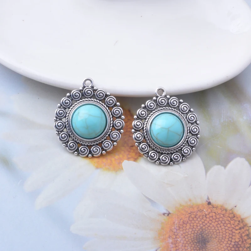 Miniatura: pendentif argentTibétain et howlite turquoise - alliage zinc - 6 modèles