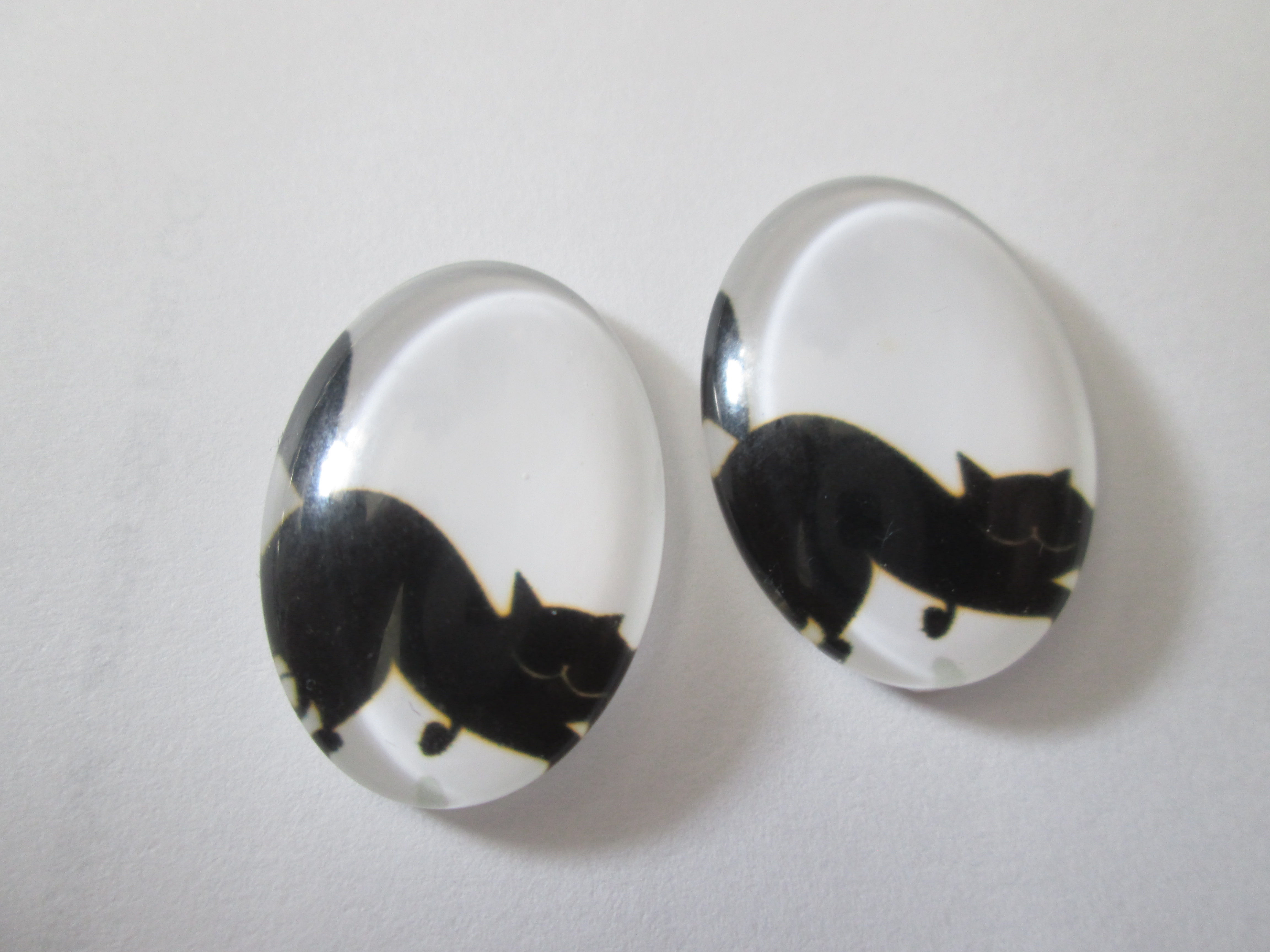 2 cabochons  chat - 25 x 18 mm - verre imprimé