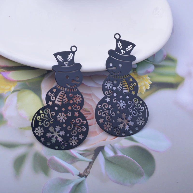 Miniature : 2 estampes bonhomme de neige  - 52 x 28 mm - 10 coloris - laiton