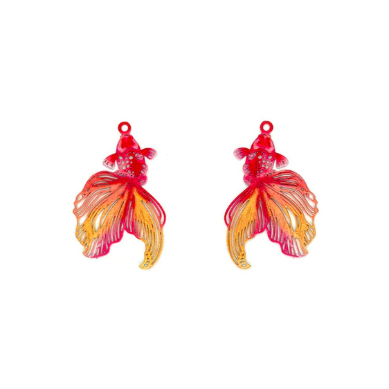 Miniaturbild: 2 estampes carpes koï multicolores - 26 x 17mm - laiton - 4 coloris