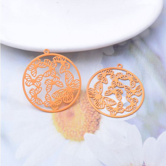 Miniature : 2 estampes rondes papillons - 32 x 30 mm - 10 coloris - laiton