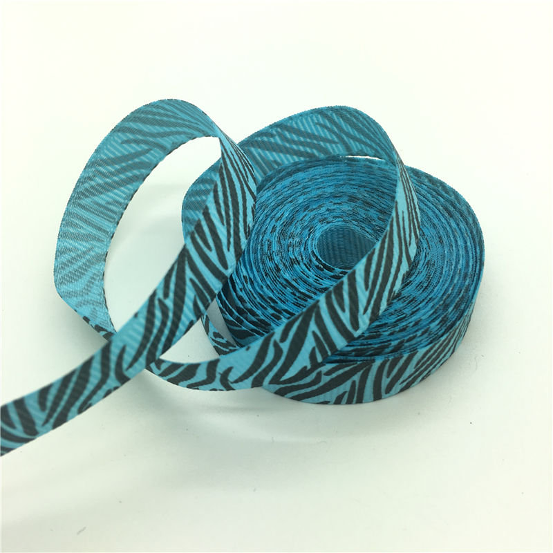 Thumbnail: 10 mm - ruban gros grain  - motif zébré - polyester