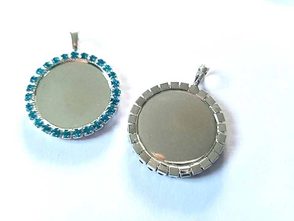 Thumbnail: 25 mm - pendentif argenté à strass  - laiton - 9 coloris